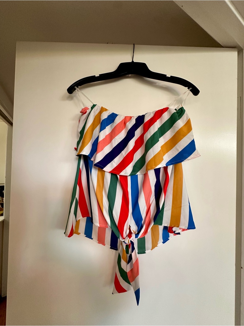 Multicolor Striped Strapless Tie-Front Women's Top